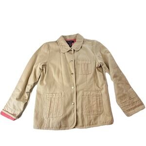 Denim & Co Tan Cotton Utility Jacket Medium Pink Lining Boho Travel